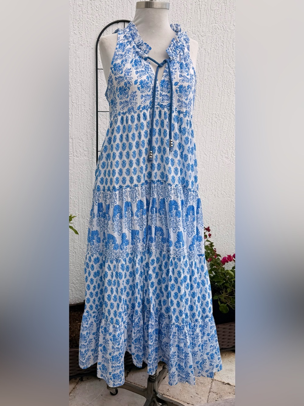 Calypso St. Barth Summer Daria Dress (maxi) Blue/white/floral. 100% cotton S